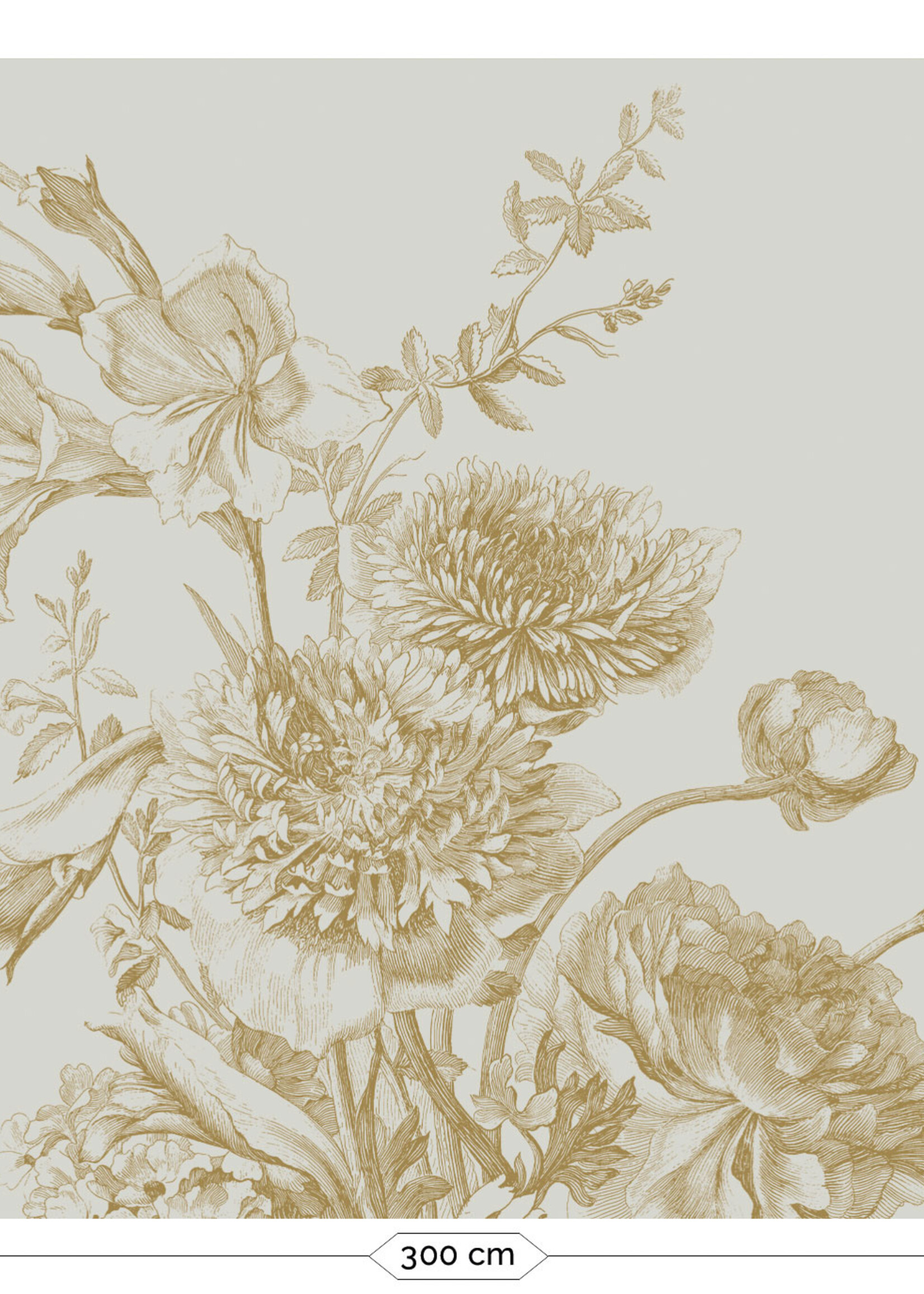 Goud metallic | Afwasbaar Goud behang Engraved Flowers, Zand