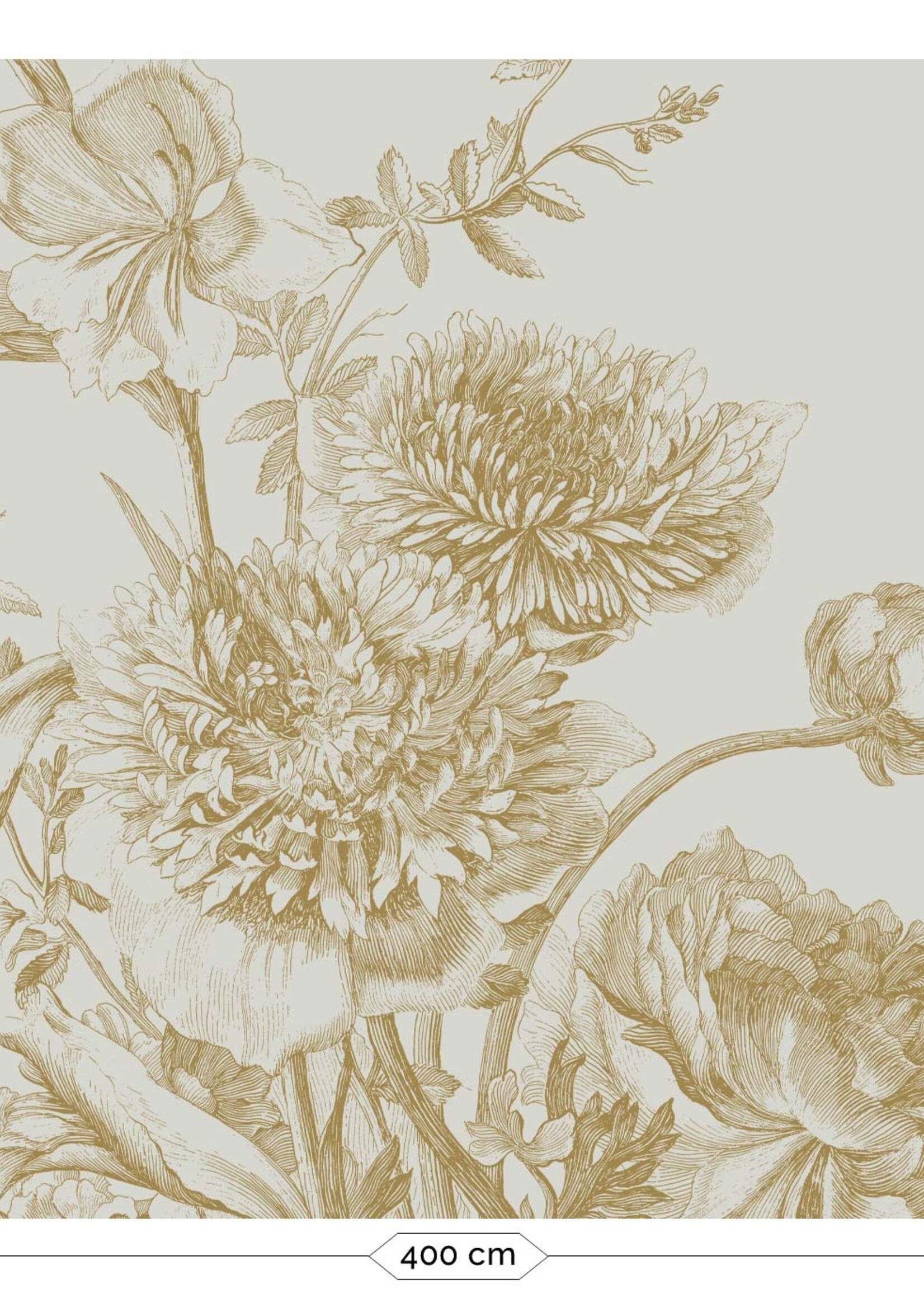 Goud metallic | Afwasbaar Gold metallic wall mural Engraved Flowers, Sand