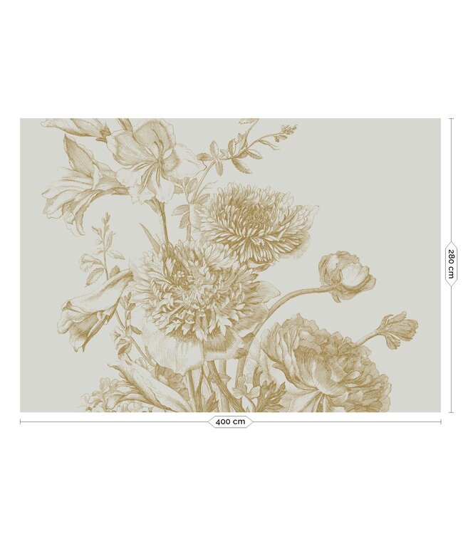 Gold metallic wall mural Engraved Flowers, Sand