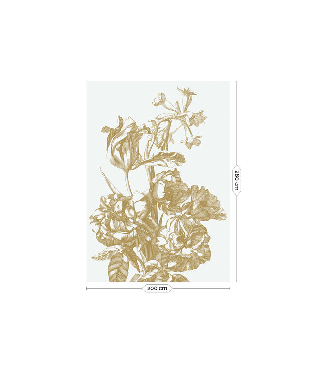 Gold metallic wall mural Engraved Flowers, Off-white