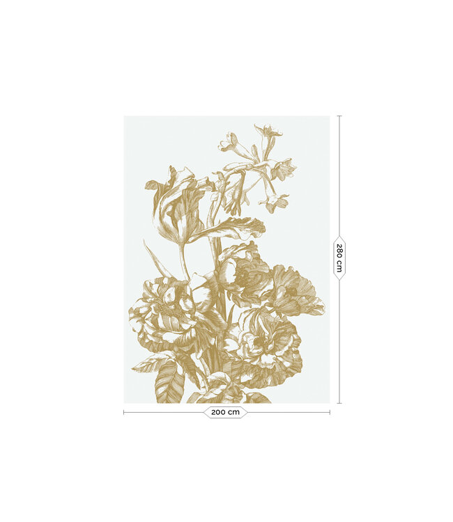 Goud behang Engraved Flowers, Off-white