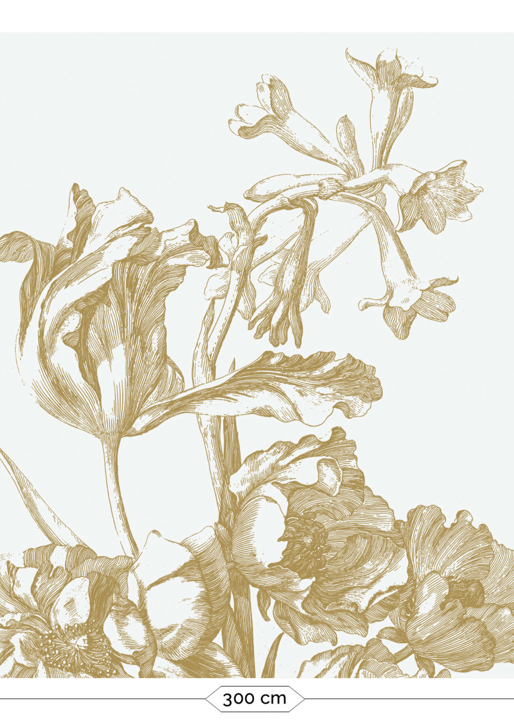 Goud metallic | Afwasbaar Gold-Tapete Engraved Flowers, Grauweiß