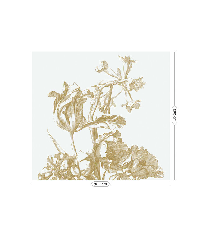 Gold metallic wall mural Engraved Flowers, Off-white
