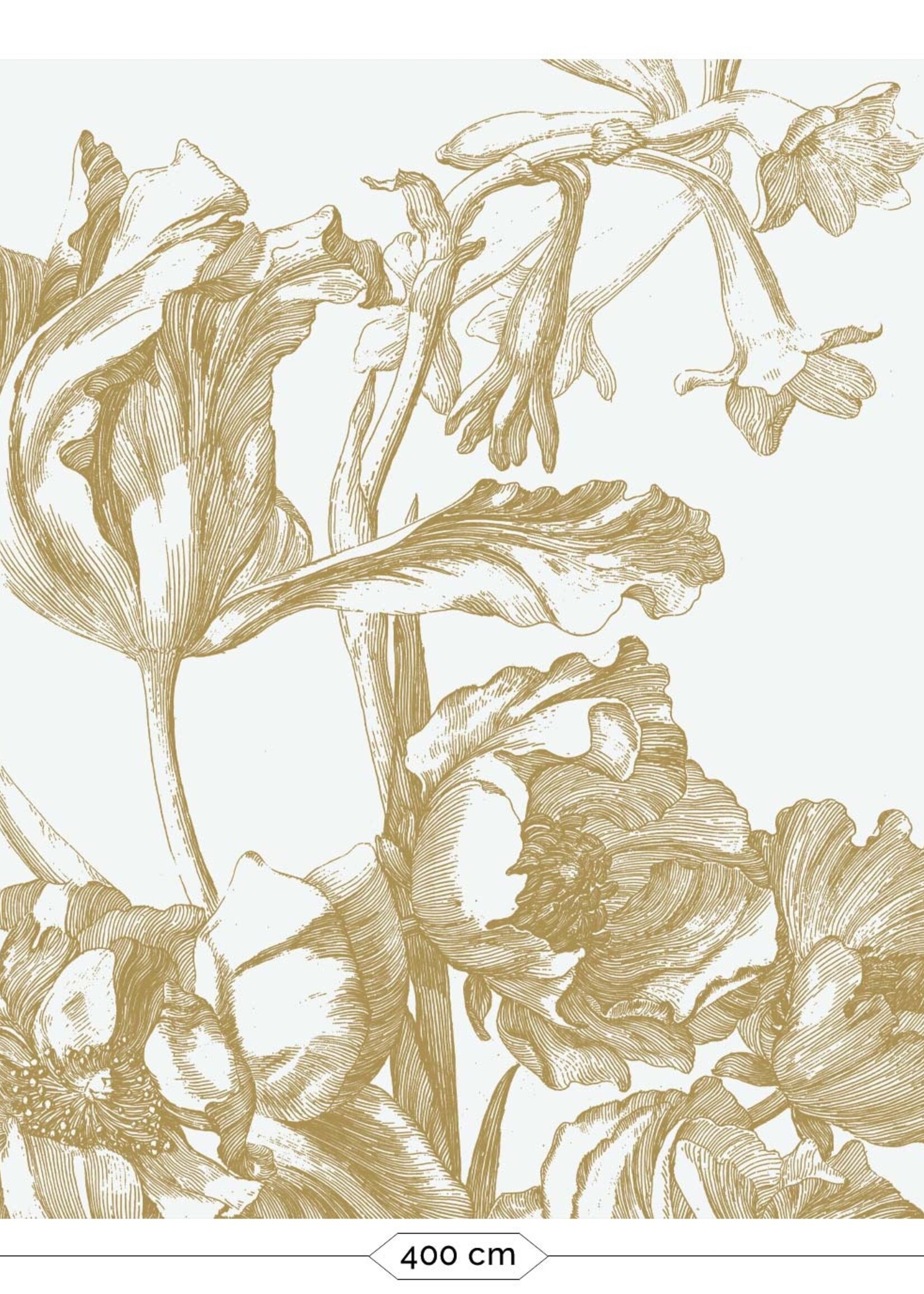 Goud metallic | Afwasbaar Goud behang Engraved Flowers, Off-white