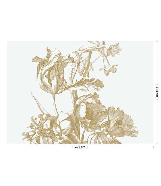 Gold metallic wall mural Engraved Flowers, Off-white