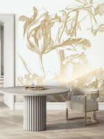 Goud metallic | Afwasbaar Gold metallic wall mural Engraved Flowers