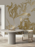 Goud metallic | Afwasbaar Gold metallic wall mural Engraved Flowers