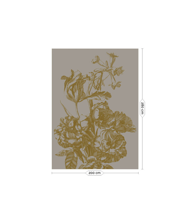 Gold-Tapete Engraved Flowers, Grau
