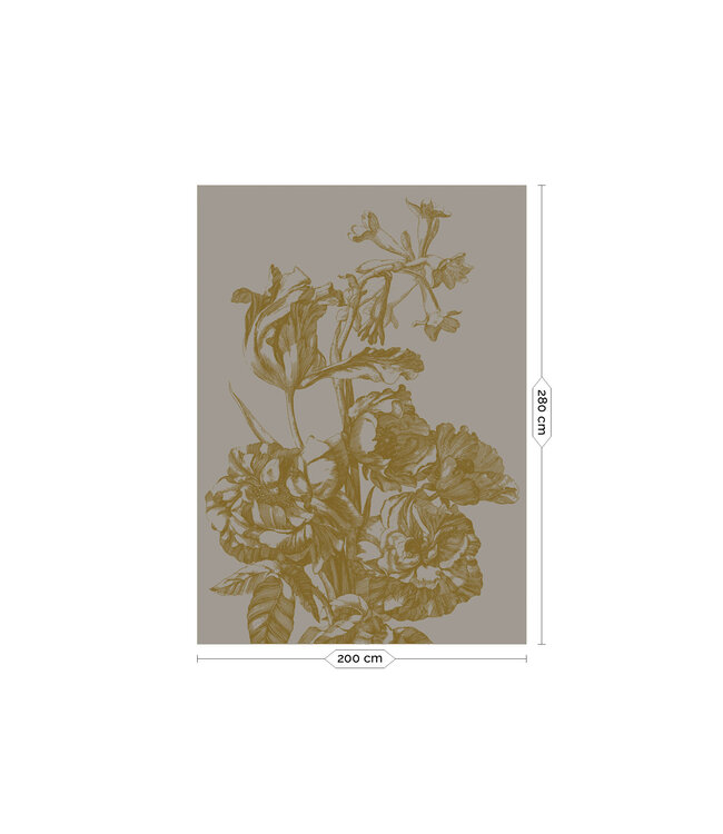 Goud behang Engraved Flowers, Grijs