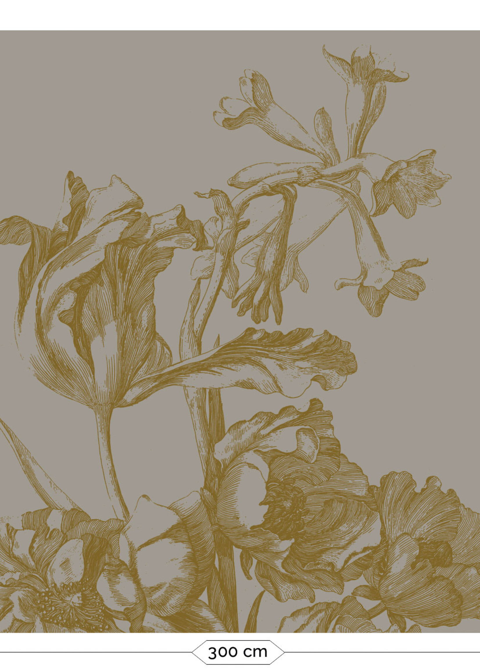 Goud metallic | Afwasbaar Goud behang Engraved Flowers, Grijs