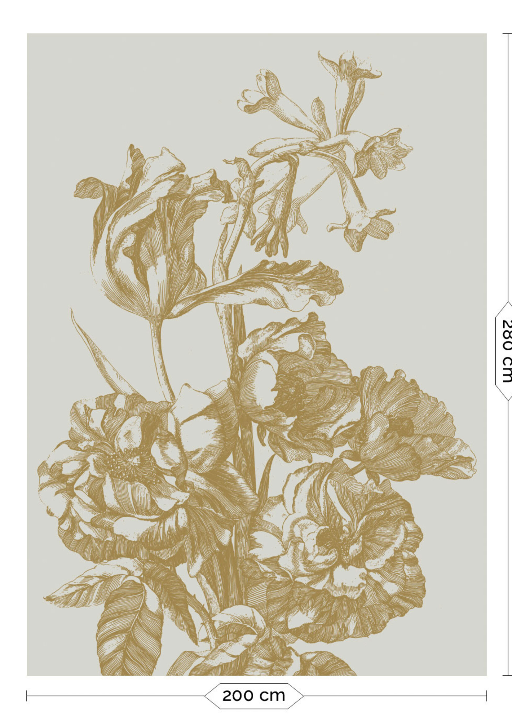 Goud metallic | Afwasbaar Gold-Tapete Engraved Flowers, Sand