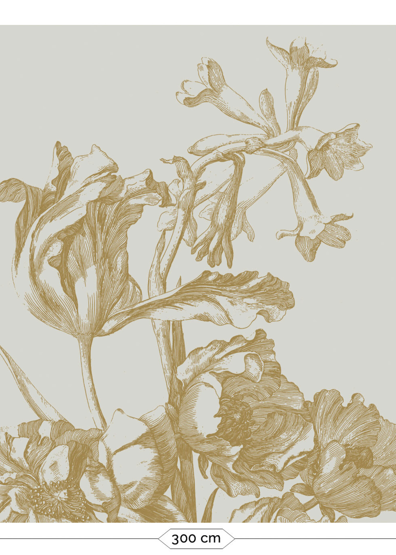 Goud metallic | Afwasbaar Goud behang Engraved Flowers, Zand