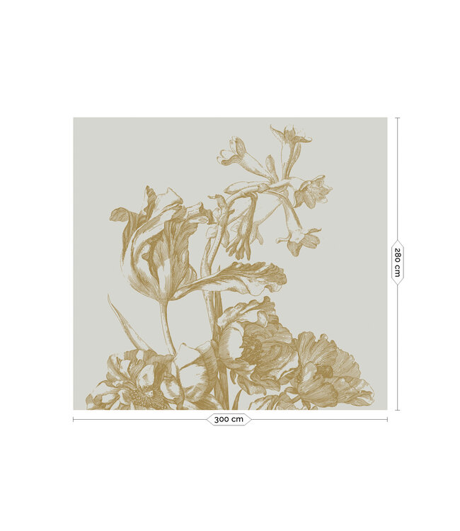 Goud behang Engraved Flowers, Zand