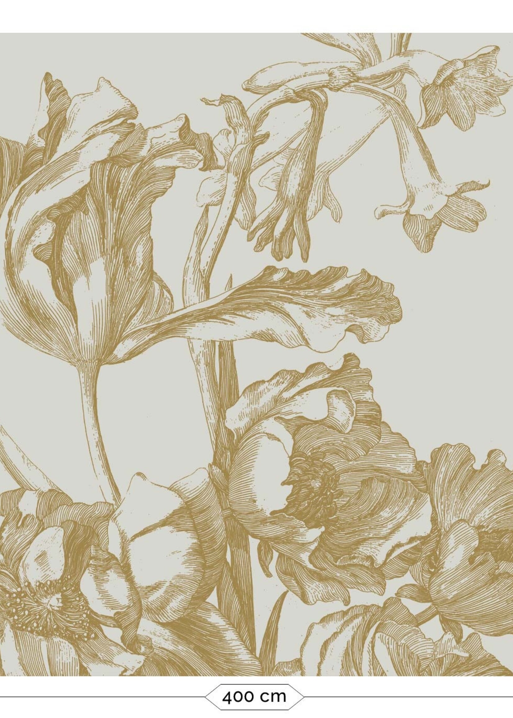 Goud metallic | Afwasbaar Goud behang Engraved Flowers, Zand
