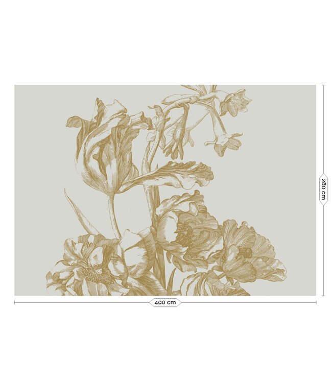 Gold metallic wall mural Engraved Flowers, Sand