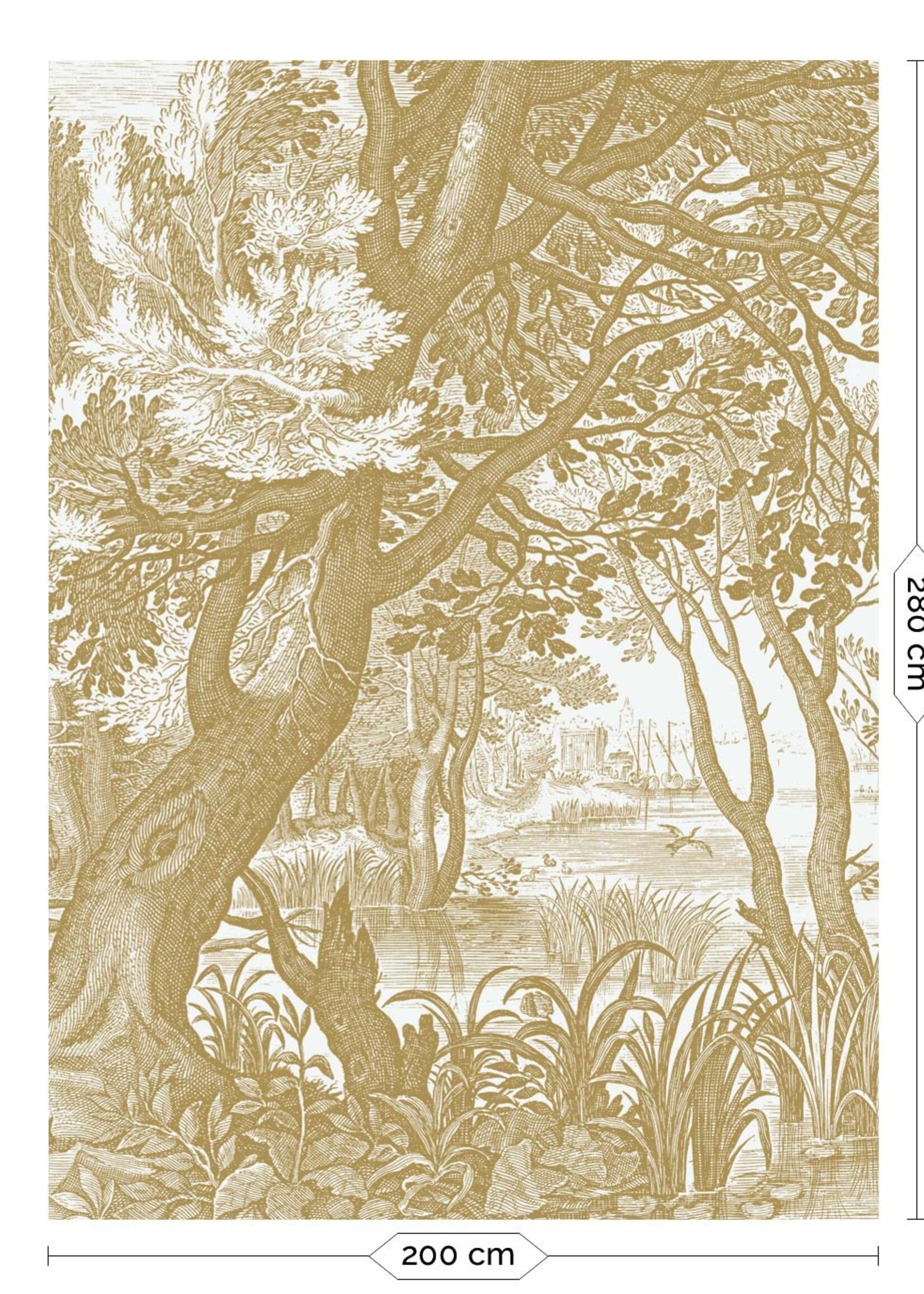 Goud behang Engraved Landscapes, Off-white