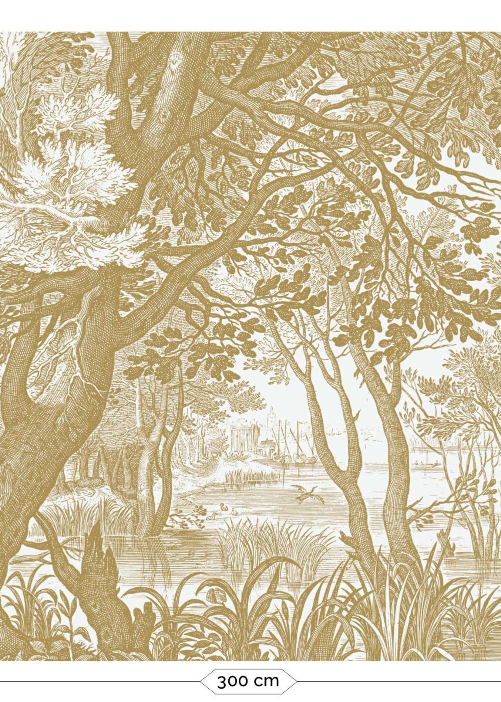 Goud behang Engraved Landscapes, Off-white