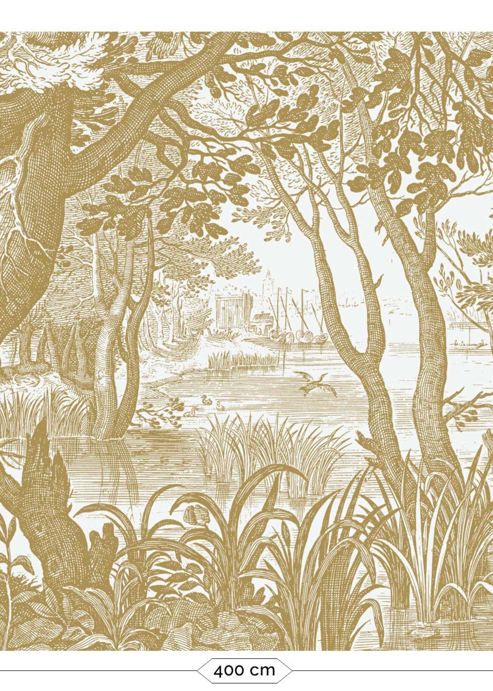 Goud behang Engraved Landscapes, Off-white