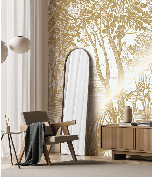 Goud behang Engraved Landscapes, Off-white