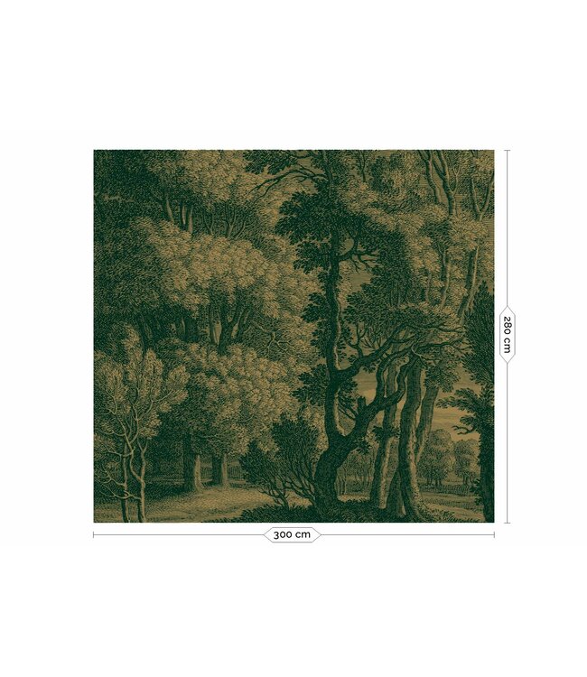 Goud behang Engraved Landscapes, Donkergroen