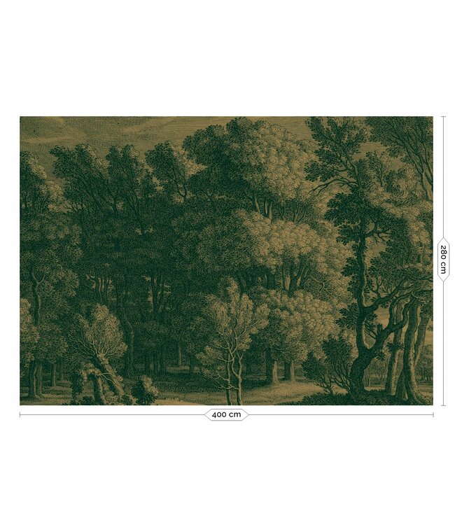 Goud behang Engraved Landscapes, Donkergroen