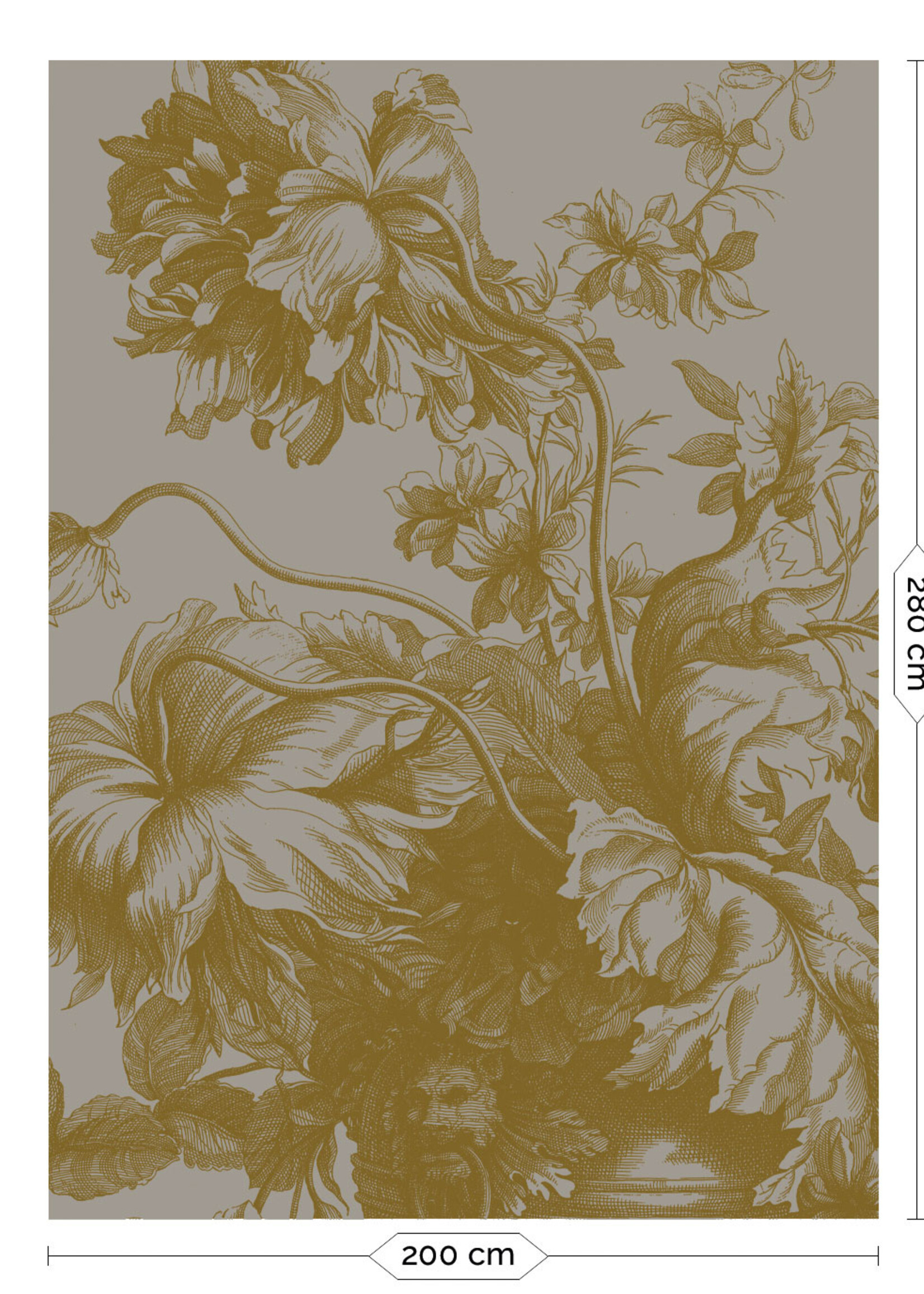 Gold metallics wall mural Engraved Flowers, Grey