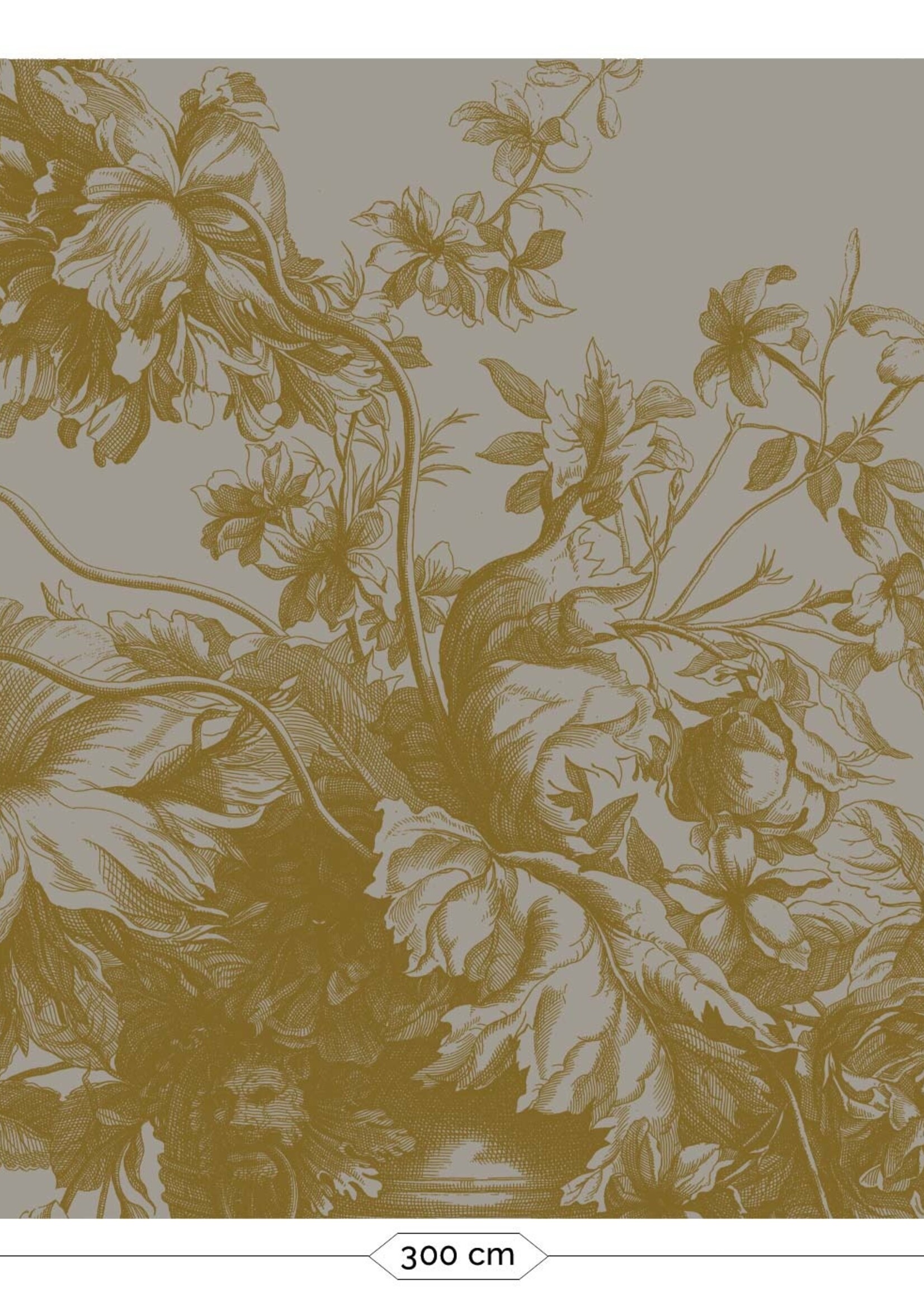 Gold-Tapete Engraved Flowers, Grau