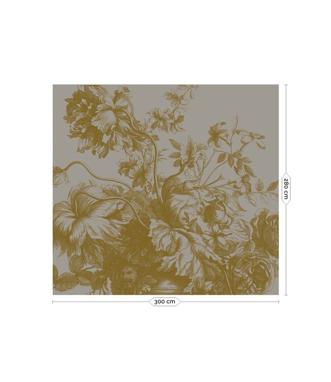 Gold-Tapete Engraved Flowers, Grau