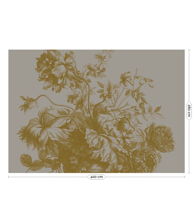 Goud behang Engraved Flowers, Grijs