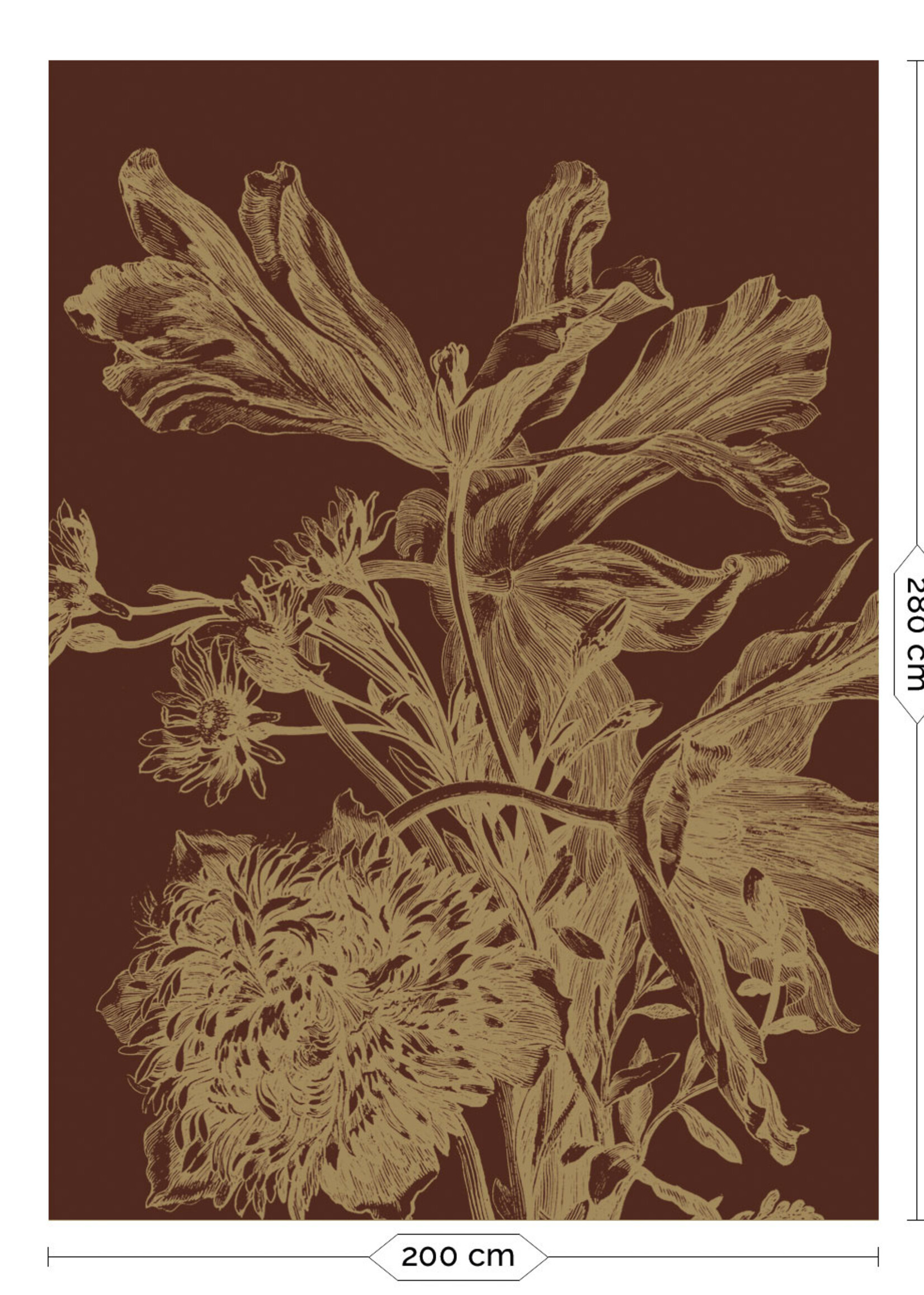 Goud behang Engraved Flowers, Roestbruin