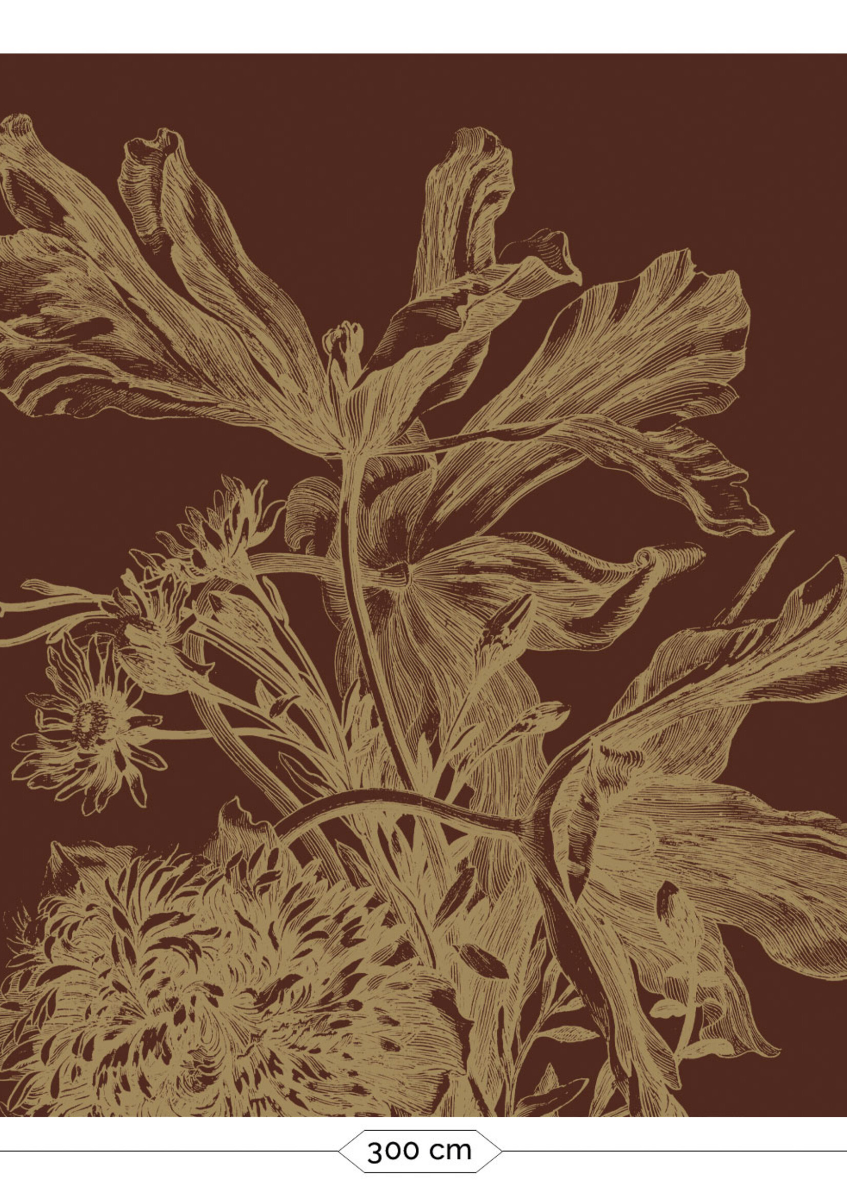 Goud behang Engraved Flowers, Roestbruin
