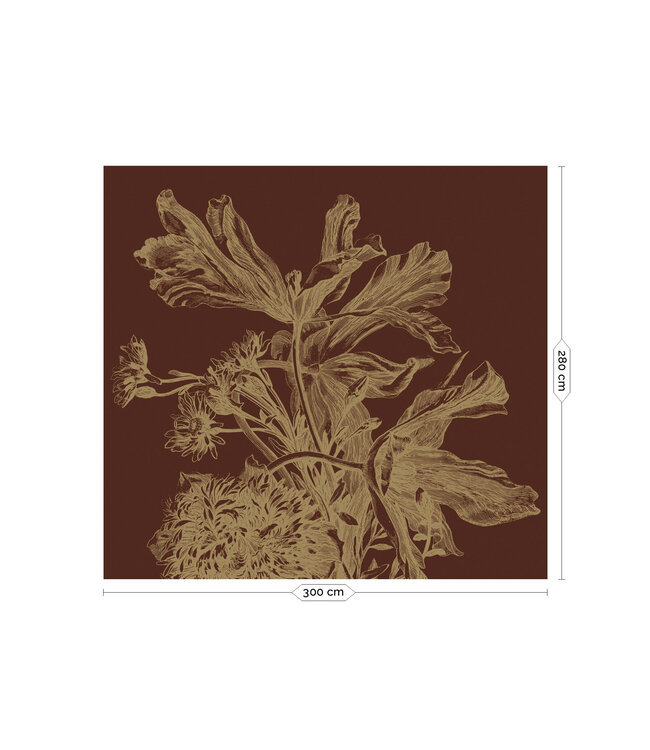 Goud behang Engraved Flowers, Roestbruin