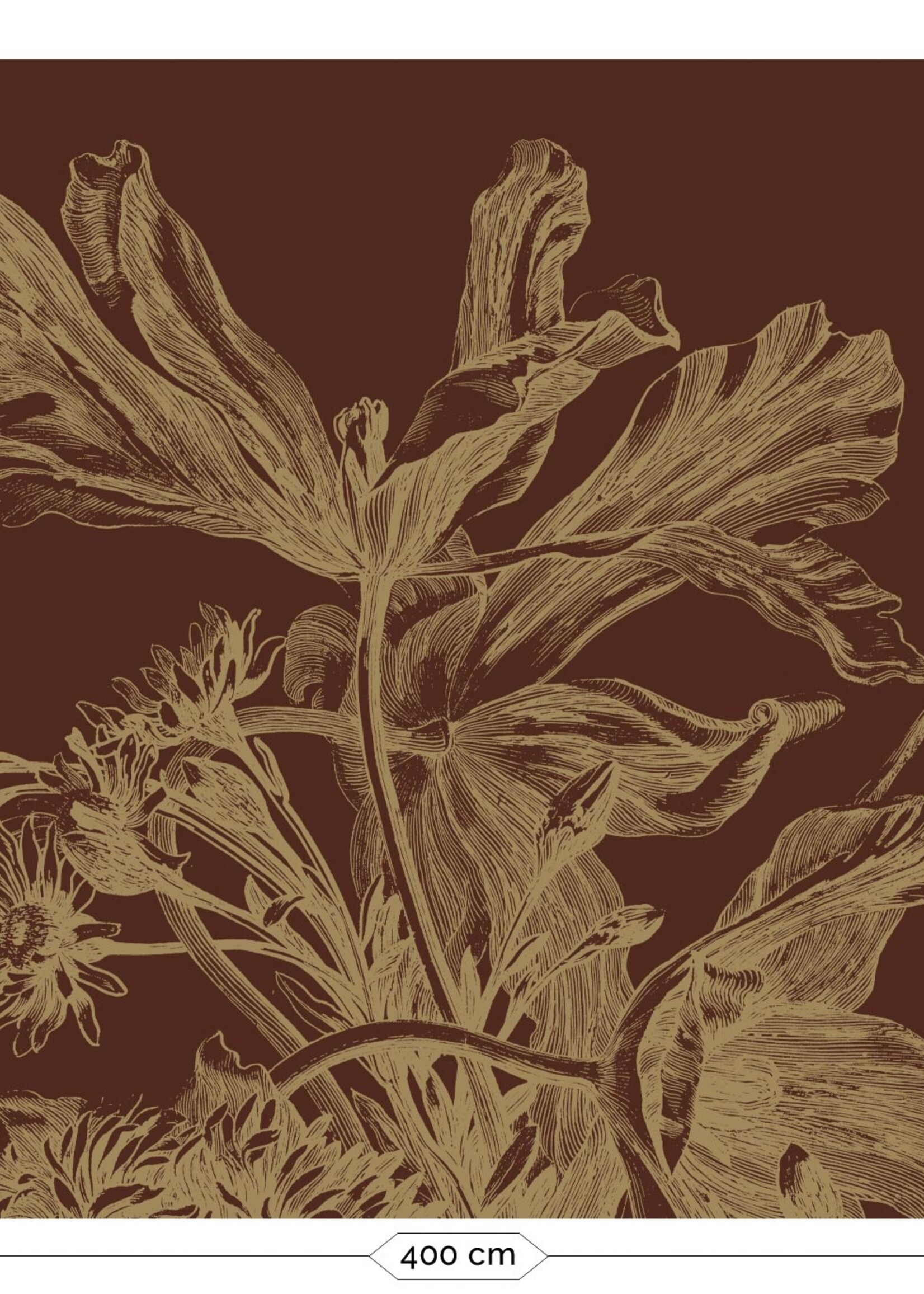 Goud behang Engraved Flowers, Roestbruin