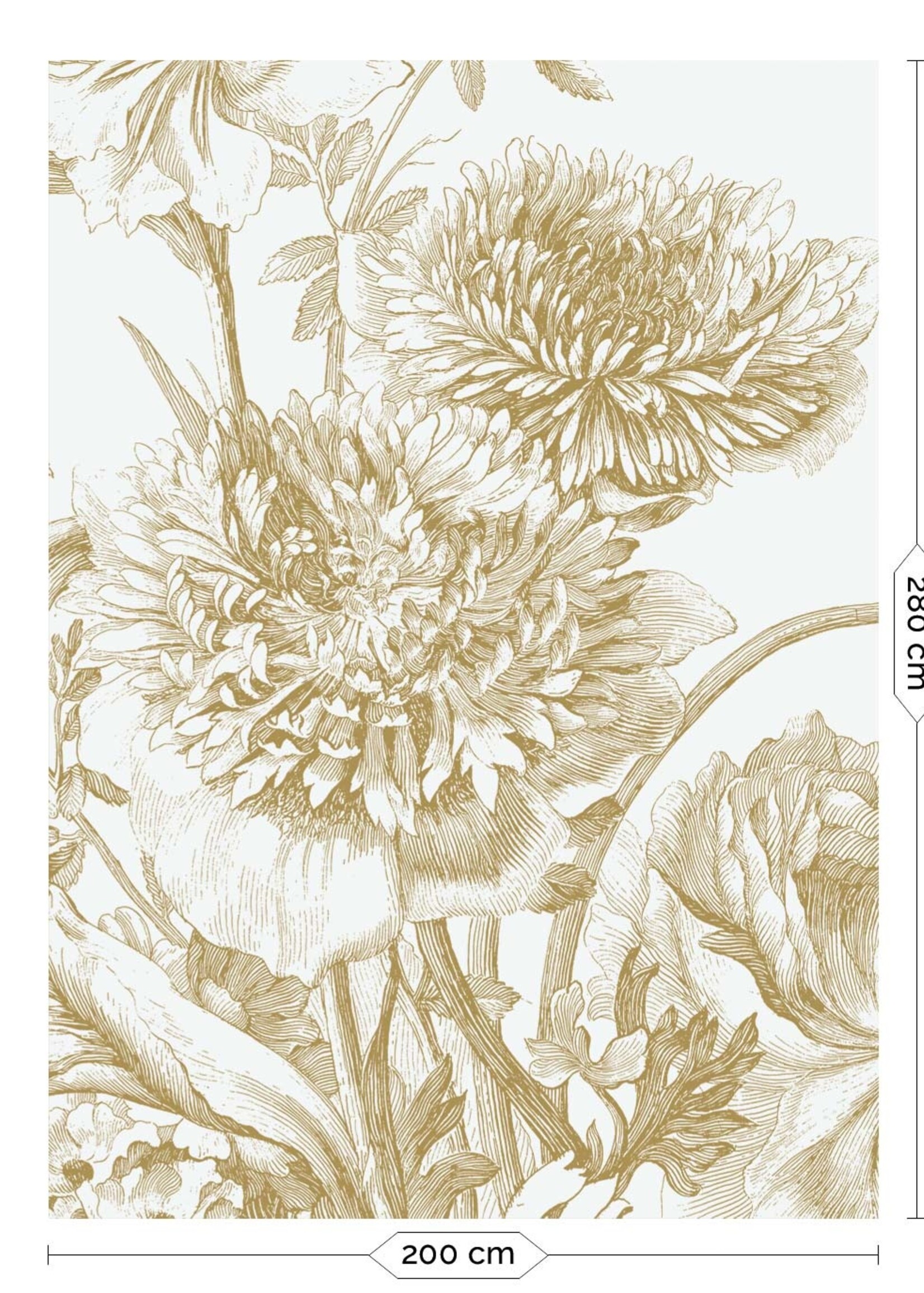 Gold-Tapete Engraved Flowers, Grauweiß