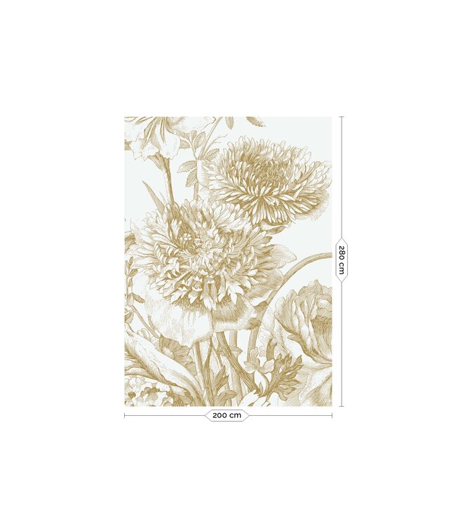 Gold metallic wall mural Engraved Flowers, Off-white