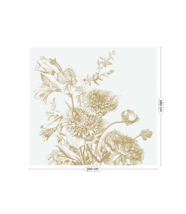 Gold metallic wall mural Engraved Flowers, Off-white
