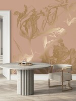 Gold metallic wall mural Engraved Flowers