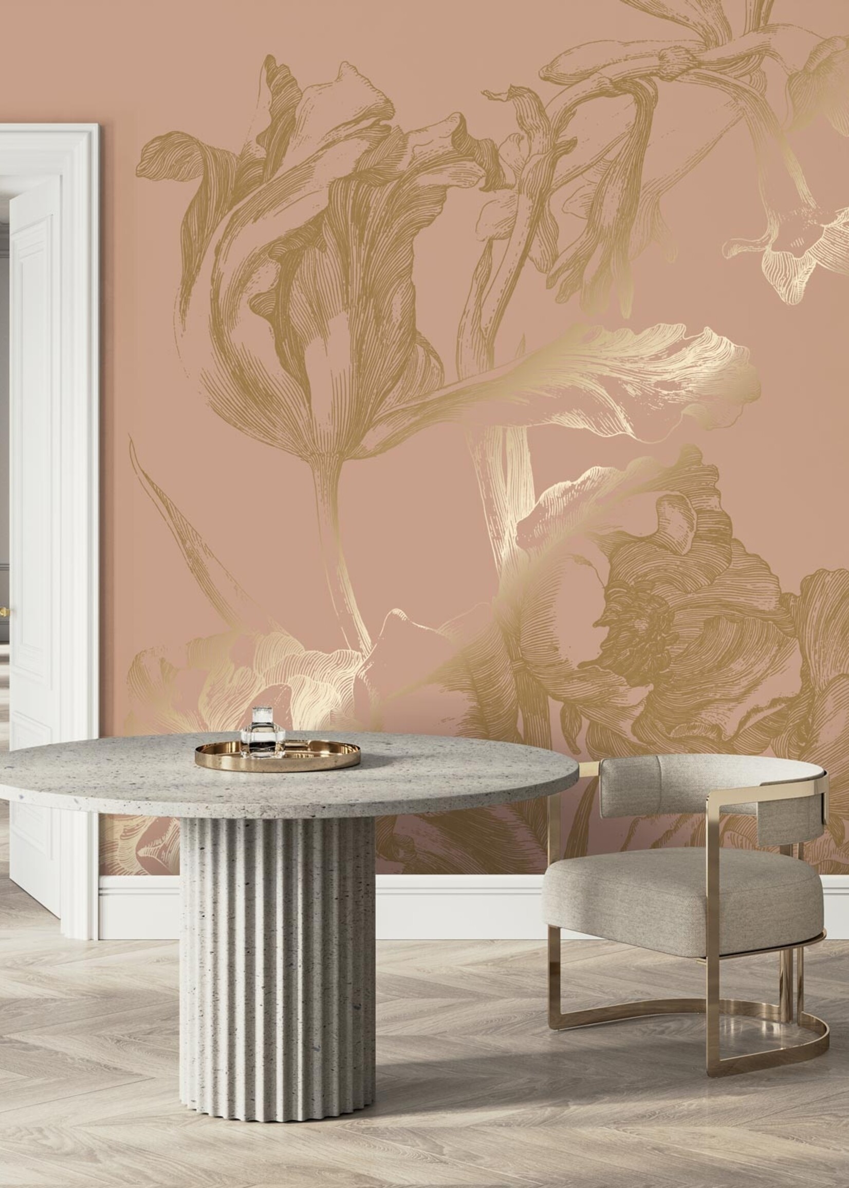 Goud behang Engraved Flowers, Nude