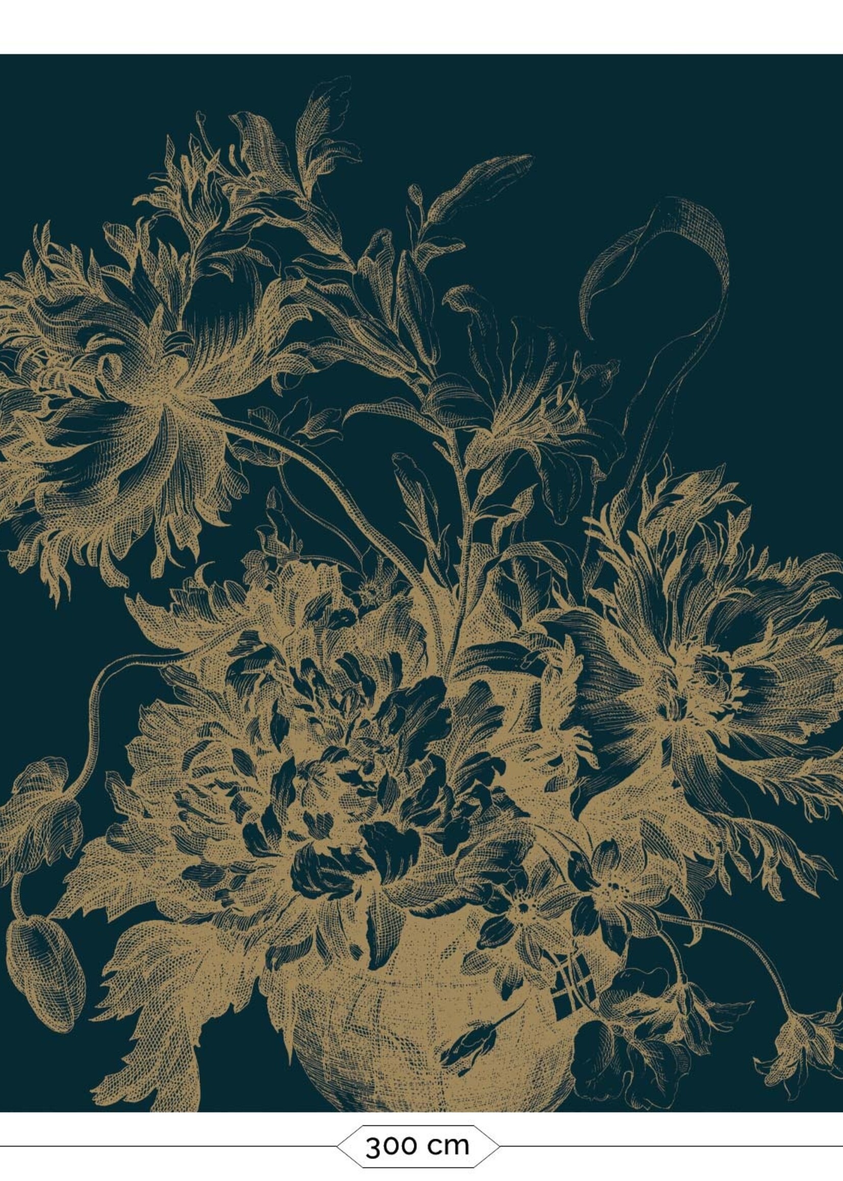 Goud behang Engraved Flowers, donkerblauw
