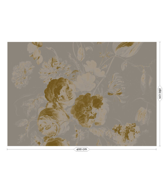Goud behang Golden Age Flowers, Grijs