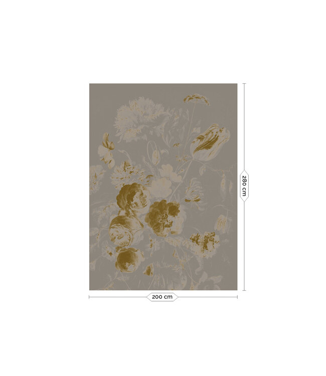 Gold metallic wall mural Golden Age Flowers, Grey