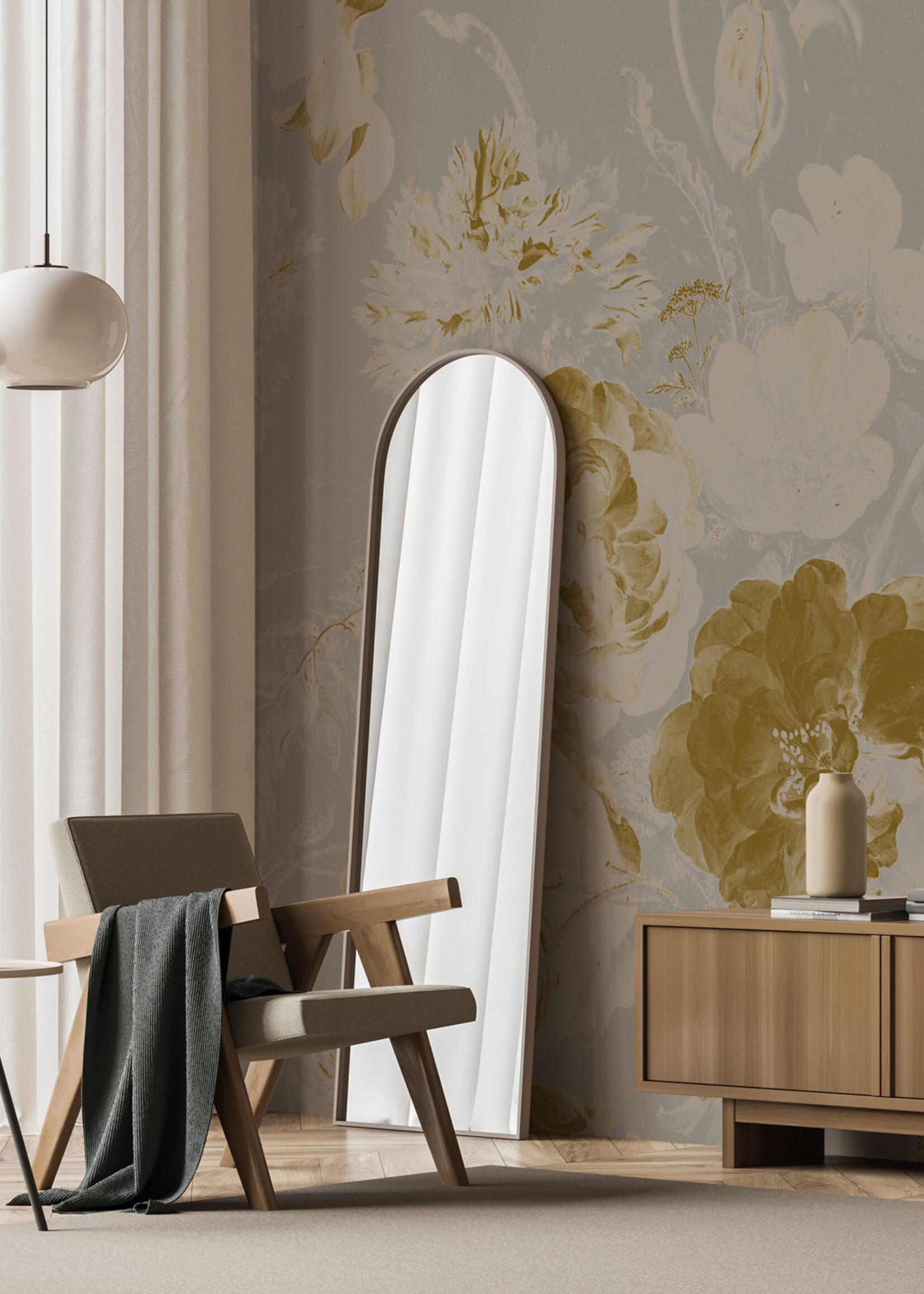 Gold-Tapete Golden Age Flowers, Grau