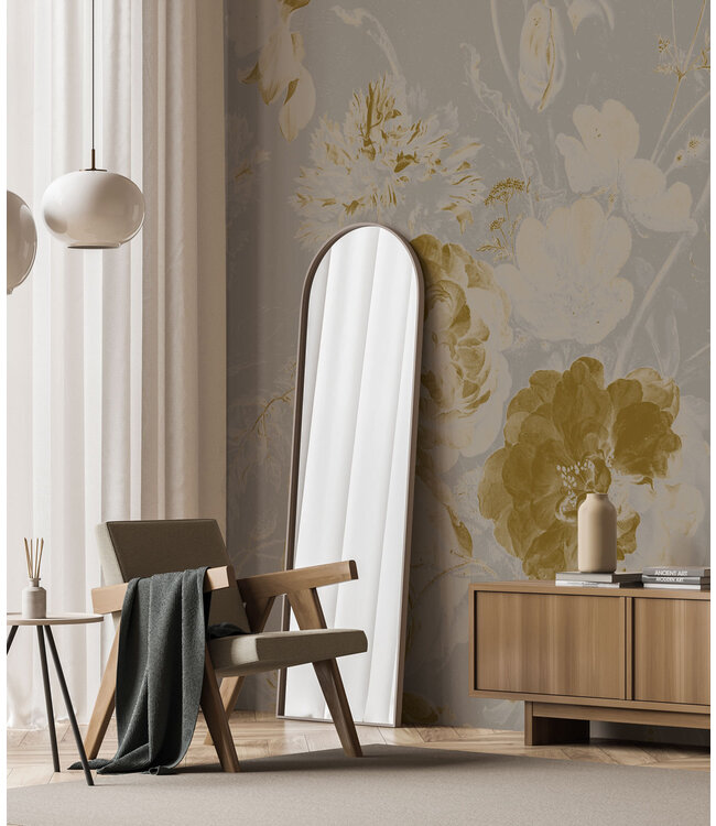 Gold-Tapete Golden Age Flowers, Grau