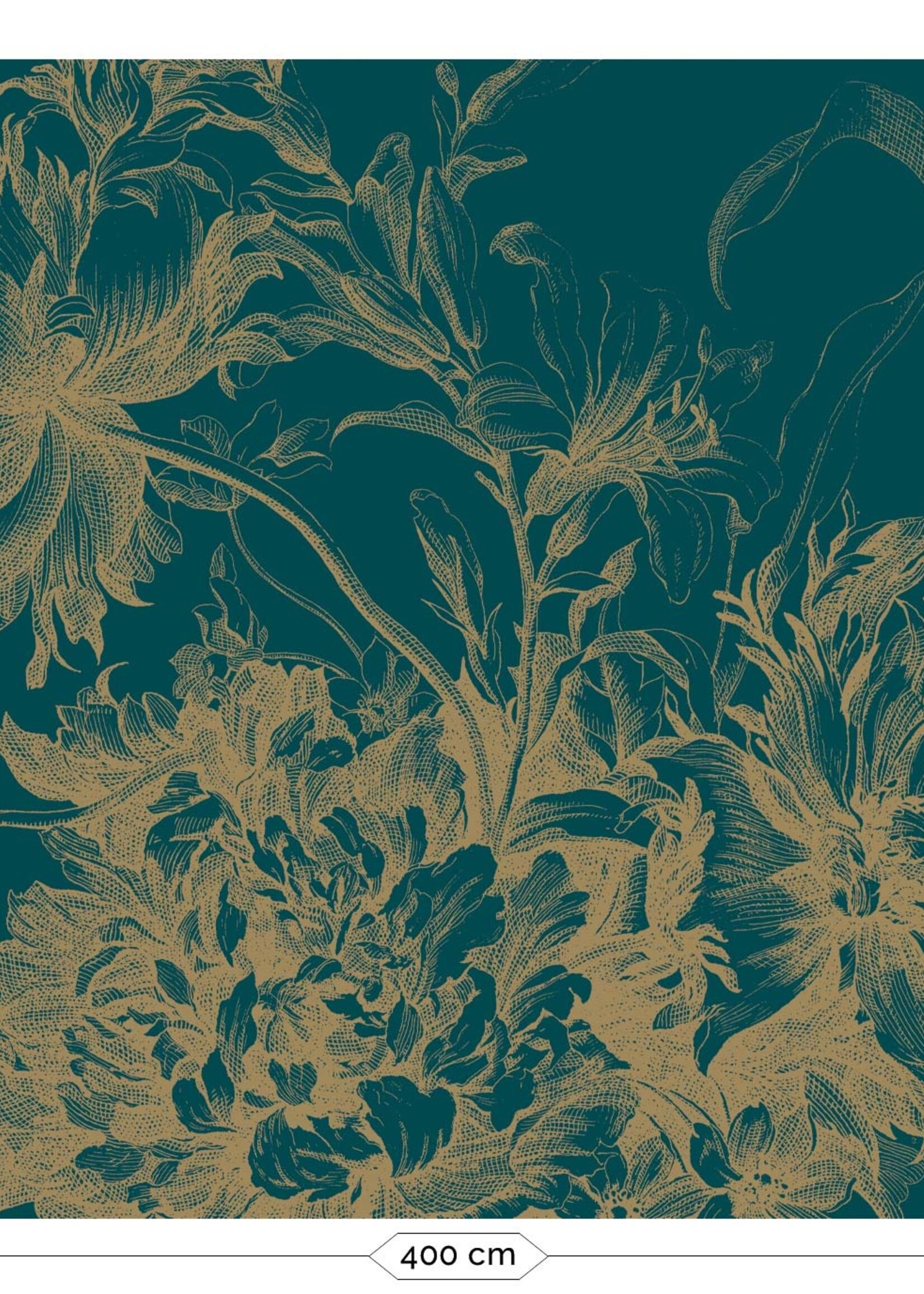 Goud metallic | Afwasbaar Gold metallic wall mural Engraved Flowers, Petrol