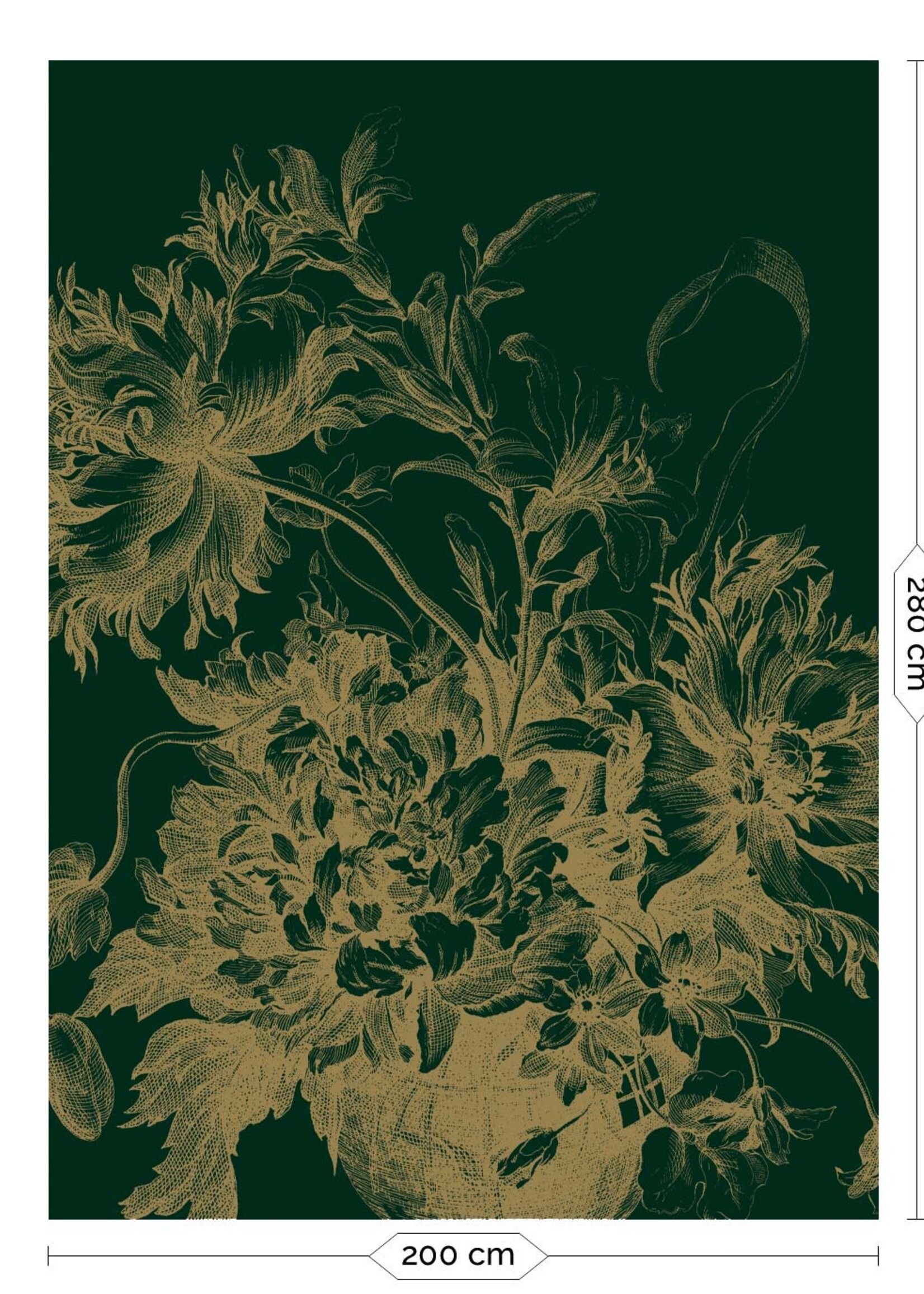 Goud metallic | Afwasbaar Goud behang Engraved Flowers, Groen