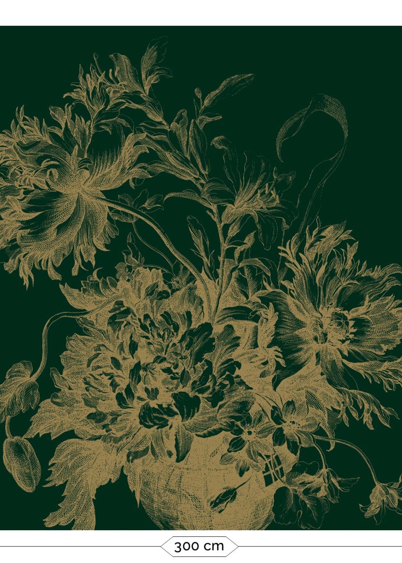 Goud metallic | Afwasbaar Goud behang Engraved Flowers, Groen