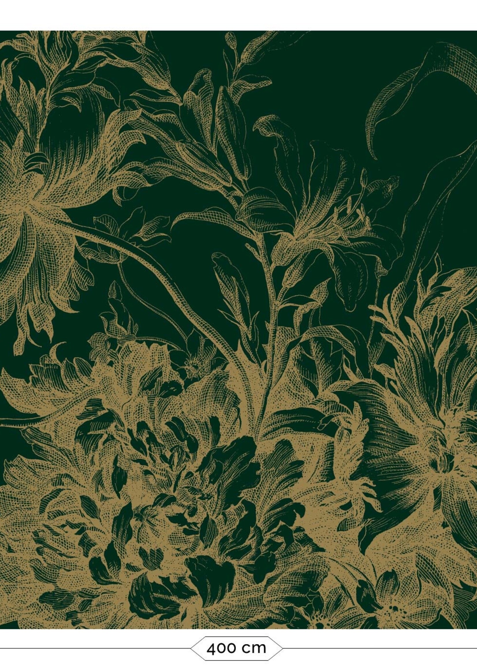 Goud metallic | Afwasbaar Goud behang Engraved Flowers, Groen