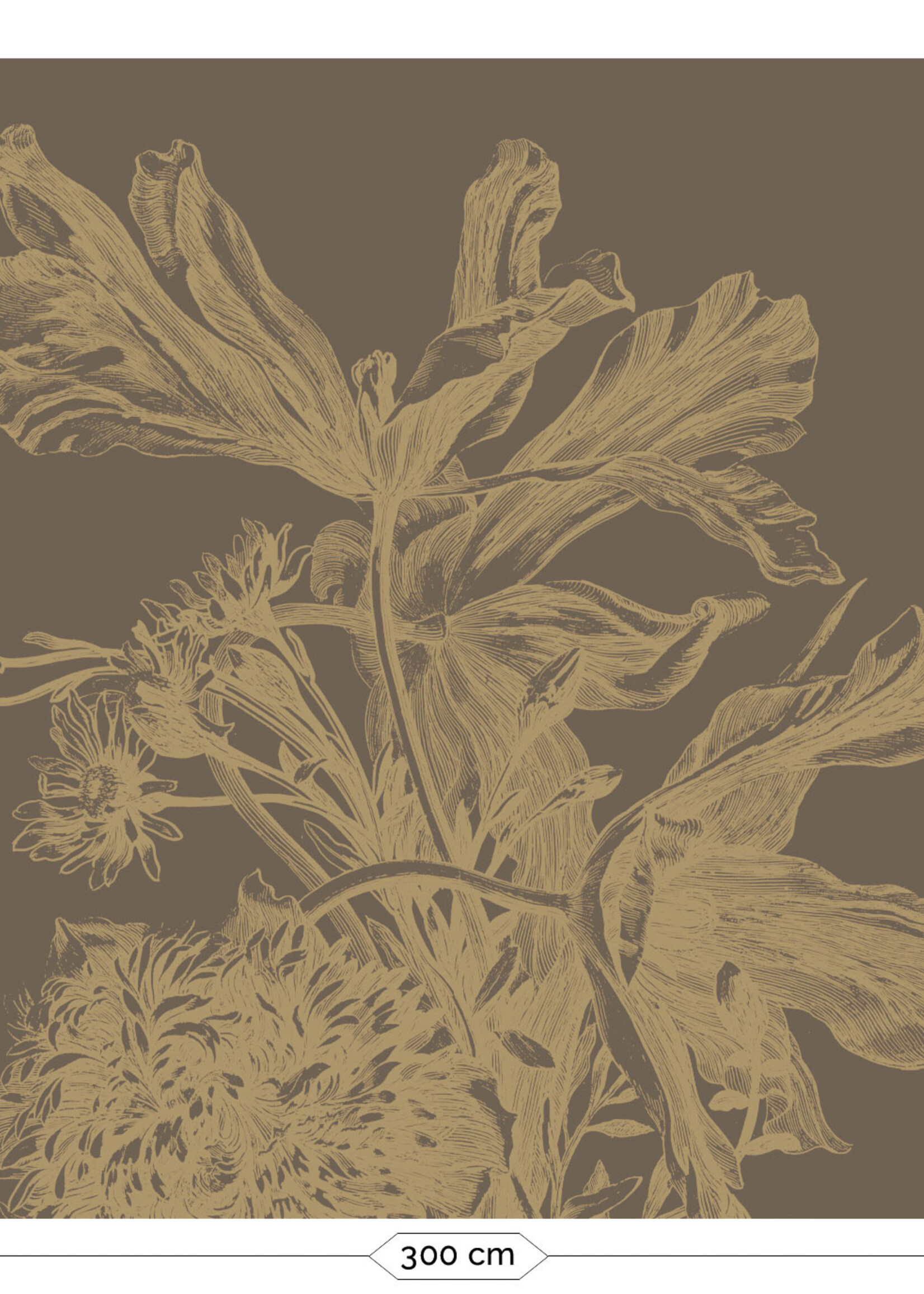 Goud metallic | Afwasbaar Gold-Tapete Engraved Flowers, Braun