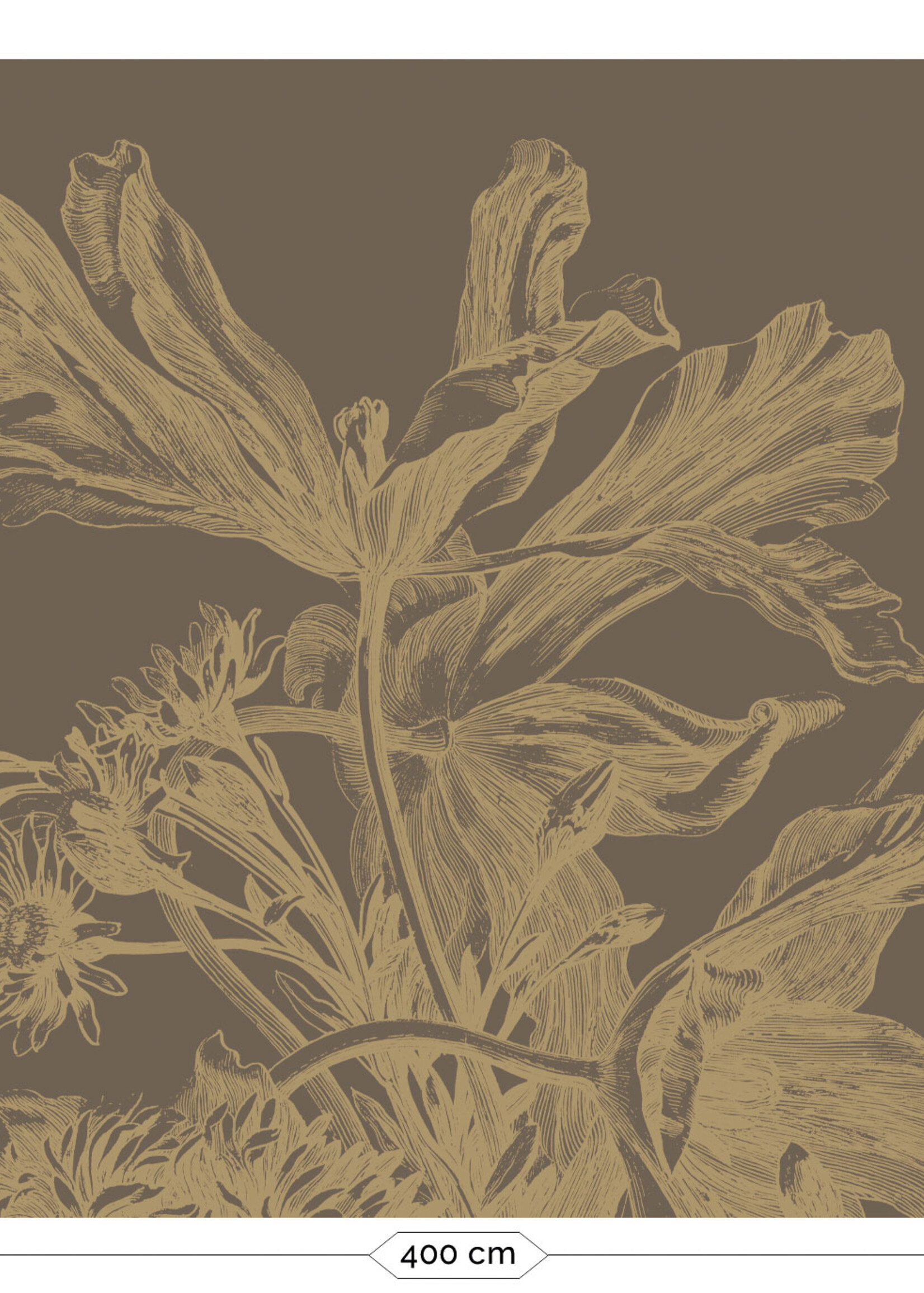 Goud metallic | Afwasbaar Goud behang Engraved Flowers, Bruin