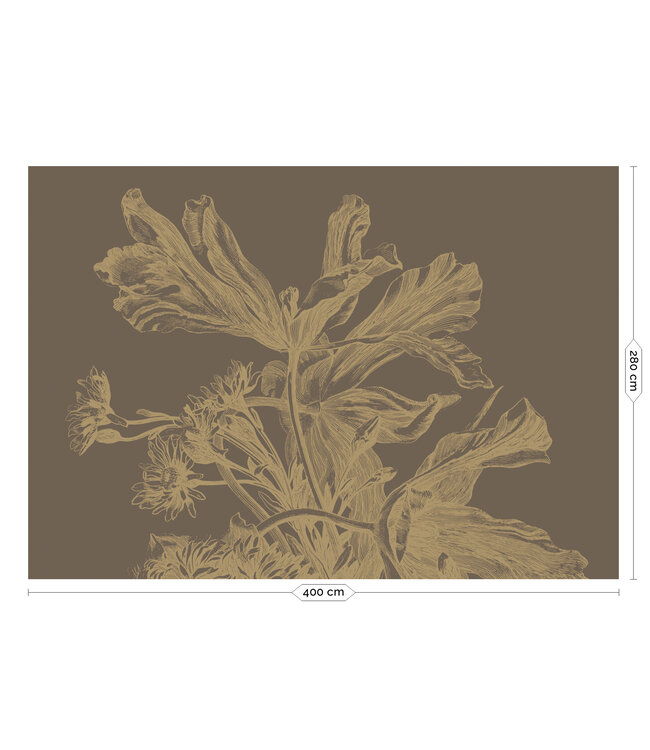 Goud behang Engraved Flowers, Bruin